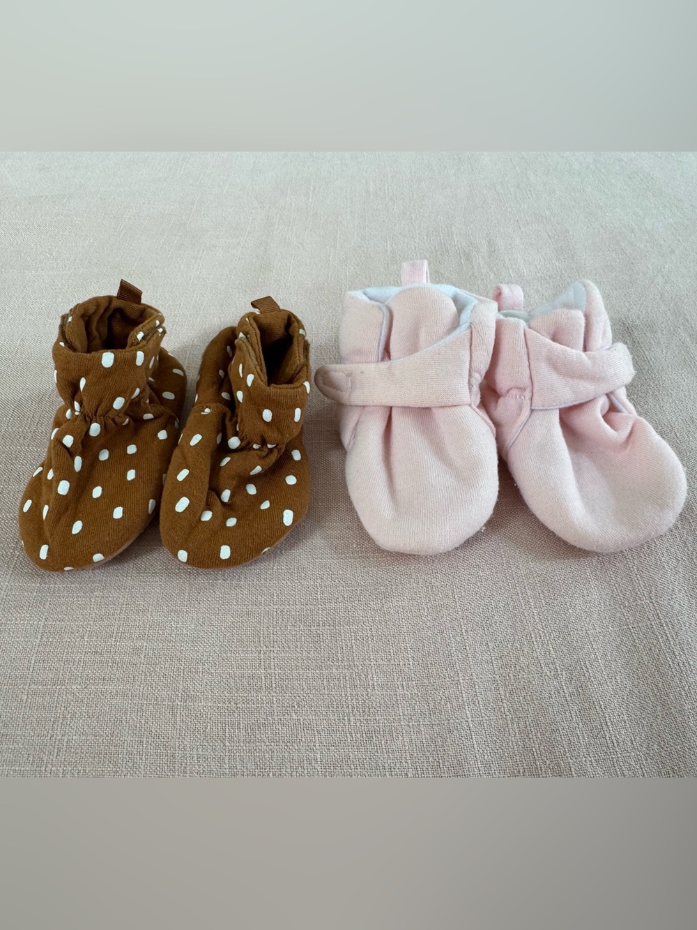 Old navy infant booties, slippers, pink, brown and white